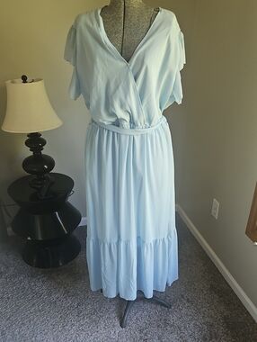 Prettylittlegarden Baby Blue Belted Flutter Sleeve Maxi Dress